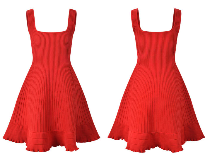 Red Square Collar Knitted Tank Dress Women 2025 Summer Sleeveless A-Line Mini Dresses 5250026 - Image 2