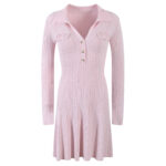 Sweet Pink Gentle Wind Knitted Dress A-line Short Dress Long Sleeve V-neck Dress Women 2023 Early Spring New 5220645 - Image 2