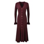 Knitted Mid-Length Dress 2024 New Women Long Sleeve Ribbed Party Dresses Elegant Lady Knitwear 5240175