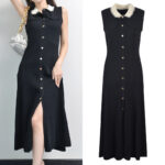Black Sleeveless Knitted Long Dress Women 2024 Elegant Lace Elastic Slim Single Breasted Midi Dresses 5220338