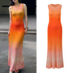 Gradient Striped Knitted Tank Dress Women's 2025 Summer New Fashion Slim Sleeveless Long Dresses 5250133