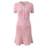 Pink Hollow Out Knitting Mini Dress Woman’s 2025 New Fashion Horn Sleeve Sweet Dress 5250073 - Image 2