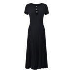 Black Knitted Hollow Long Dress Women 2024 Summer Slim Fit Office Ladies Elegant Robe 5240011 - Image 2