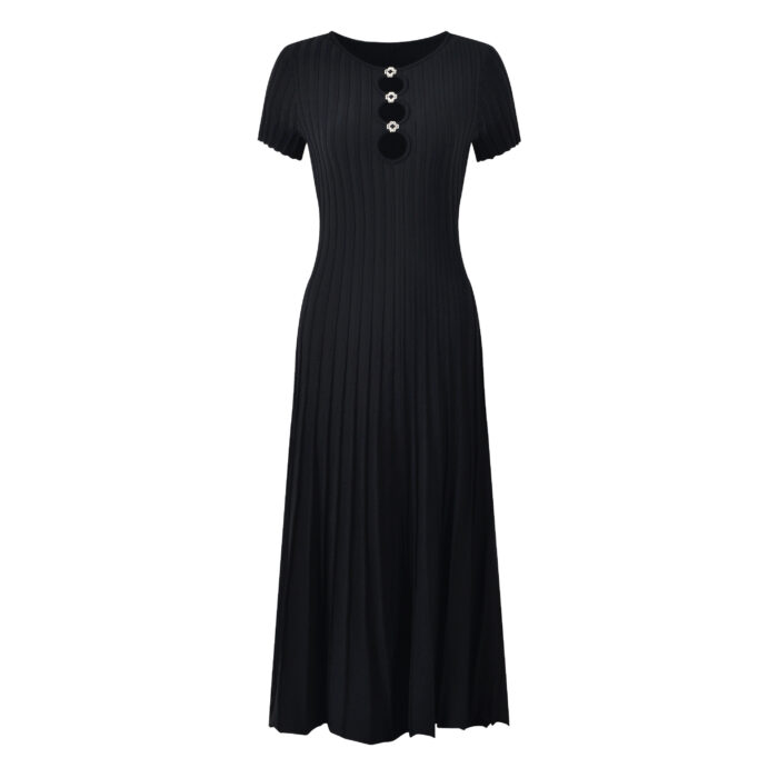 Black Knitted Hollow Long Dress Women 2024 Summer Slim Fit Office Ladies Elegant Robe 5240011 - Image 2