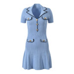 Blue Short Sleeve Mini Knitted Dress Women 2025 Spring Summer New Fashion Colorblock Wear Slim A-Line Dresses 5250019 - Image 2