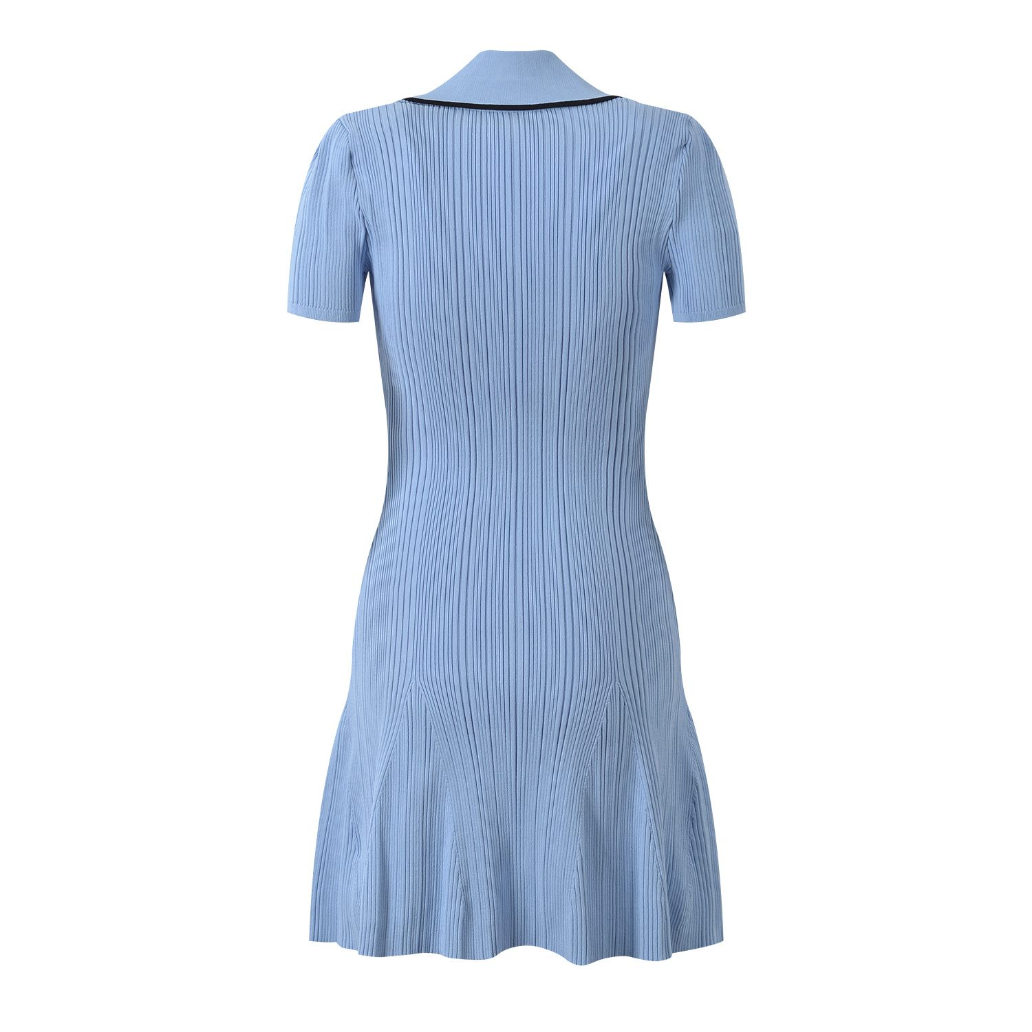 Blue Short Sleeve Mini Knitted Dress Women 2025 Spring Summer New Fashion Colorblock Wear Slim A-Line Dresses 5250019 - Image 3