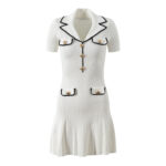 Blue Short Sleeve Mini Knitted Dress Women 2025 Spring Summer New Fashion Colorblock Wear Slim A-Line Dresses 5250019 - Image 4