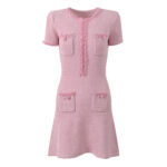 Pink Beading Slim Knitting Mini Dress Women's 2025 Pockets A-Line Sweet Girl New Fashion Design Dresses 5250103 - Image 3