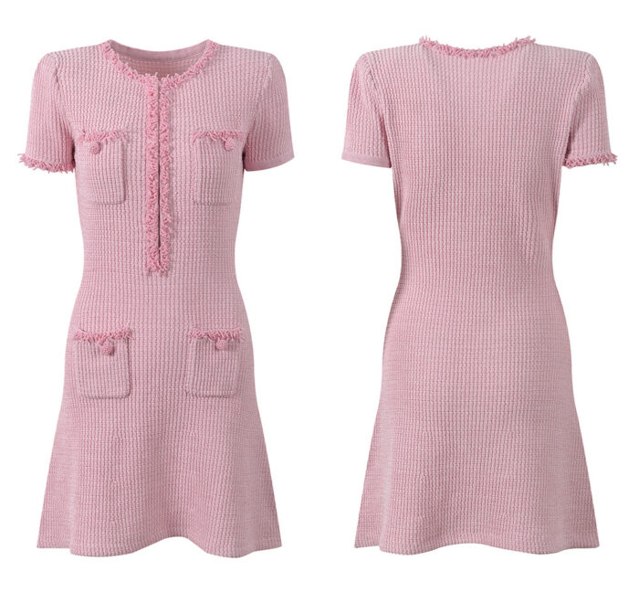 Pink Beading Slim Knitting Mini Dress Women's 2025 Pockets A-Line Sweet Girl New Fashion Design Dresses 5250103 - Image 2