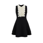 Black Lace Mini Dress Women's Peter Pan Collar New Fashion A-Line Sleeveless Retro Slim Dresses