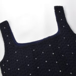 Dark Blue Mini Knitted Dress Women 2024 New Fashion Summer Halter Diamond Hollow Out Mini Dresses 5250068 - Image 4