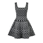 Women's Blue or Black Geometric Jacquard Sleeveless Dress Autumn New Sweet Ladies Slim High-Waisted A-Line Short Robe 5240164 - Image 3