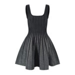 Women's Blue or Black Geometric Jacquard Sleeveless Dress Autumn New Sweet Ladies Slim High-Waisted A-Line Short Robe 5240164 - Image 3