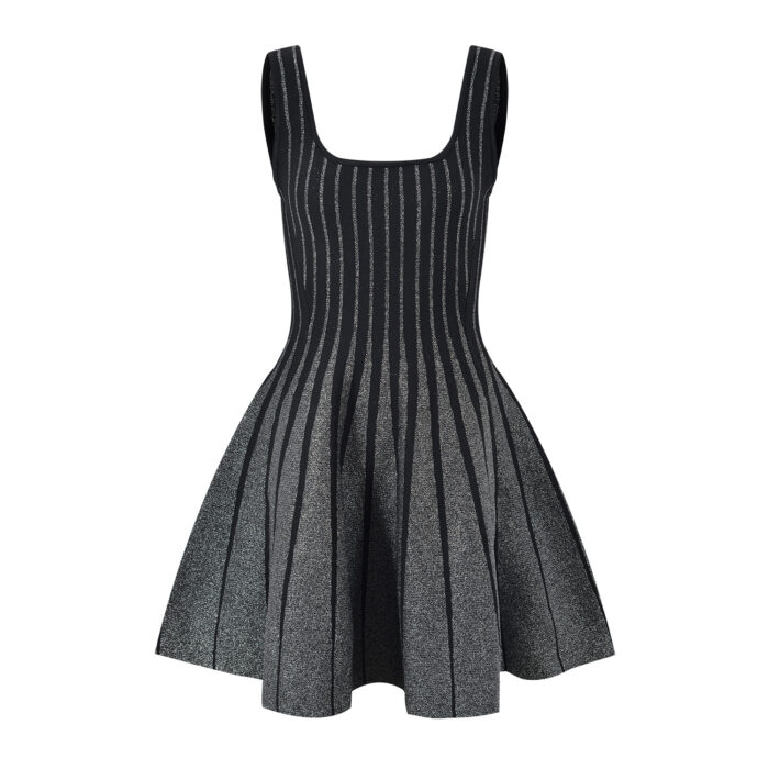 Women's Blue or Black Geometric Jacquard Sleeveless Dress Autumn New Sweet Ladies Slim High-Waisted A-Line Short Robe 5240164 - Image 3
