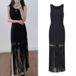 Black Knitted Tank Tassel Dress Women Spring Summer New Fashion Elegant Design Slim Sleeveless Dresses 5250065