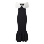 Black Bow One Shoulder Knitted Mermaid Dress Women 2024 Autumn New Collection Elegant Slim Long Dresses 5240251 - Image 2