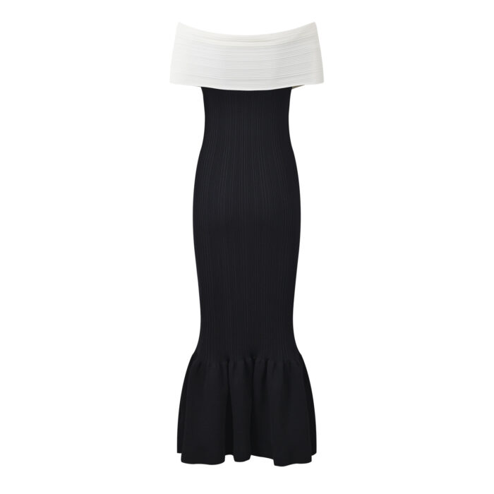 Black Bow One Shoulder Knitted Mermaid Dress Women 2024 Autumn New Collection Elegant Slim Long Dresses 5240251 - Image 3