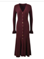 Knitted Mid-Length Dress 2024 New Women Long Sleeve Ribbed Party Dresses Elegant Lady Knitwear 5240175 - Image 2