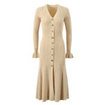 Knitted Mid-Length Dress 2024 New Women Long Sleeve Ribbed Party Dresses Elegant Lady Knitwear 5240175 - Image 3