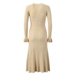 Knitted Mid-Length Dress 2024 New Women Long Sleeve Ribbed Party Dresses Elegant Lady Knitwear 5240175 - Image 4