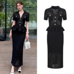 Black Ruffled Knitted Long Dress Women 2025 New Fashion V-neck Hollowed Out Bow Crochet Lapel Midi Dress 5250146