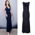 Navy blue sleeveless long Knitted Dress Women New 2024 Summer Slim Dresses 5240100