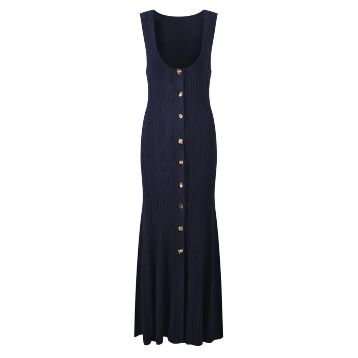 Navy blue sleeveless long Knitted Dress Women New 2024 Summer Slim Dresses 5240100 - Image 2