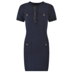 Autumn Winter Navy Blue Mini Dress Women New Simple Fashionable Round Neck Knitted Short Sleeve Dresses 5220603 - Image 2