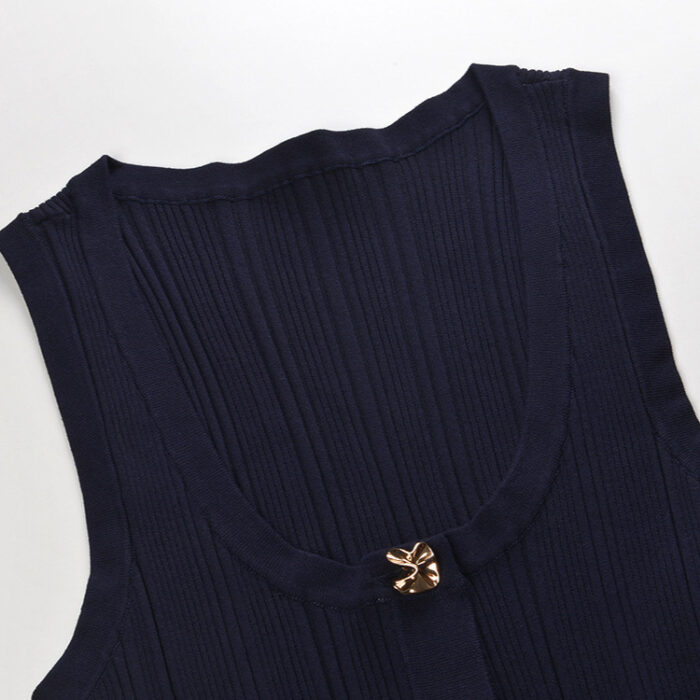 Navy blue sleeveless long Knitted Dress Women New 2024 Summer Slim Dresses 5240100 - Image 4