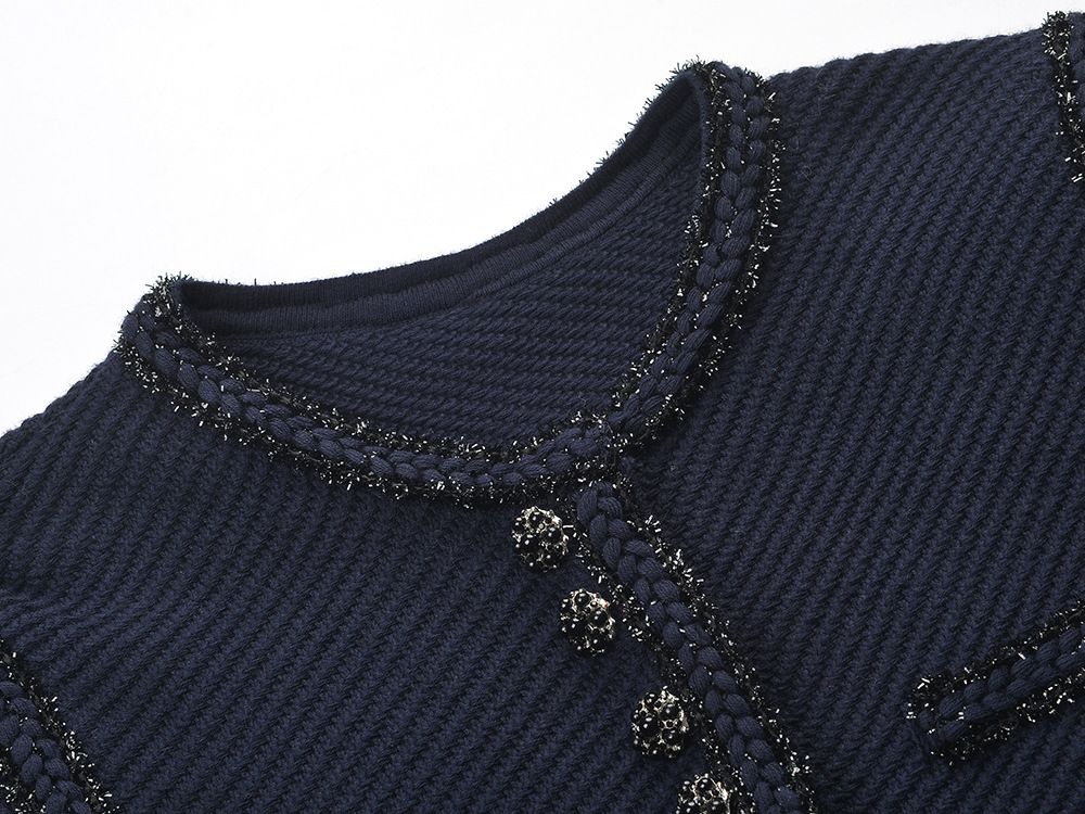 Autumn Winter Navy Blue Mini Dress Women New Simple Fashionable Round Neck Knitted Short Sleeve Dresses 5220603 - Image 4