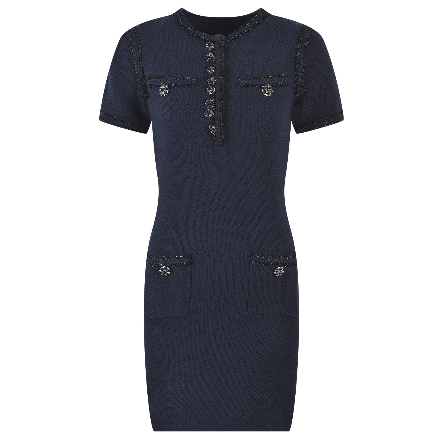 Autumn Winter Navy Blue Mini Dress Women New Simple Fashionable Round Neck Knitted Short Sleeve Dresses 5220603 - Image 5