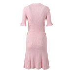 Pink Knitted Dress Women 2024 New Fashion Summer Elegant Turn Down Collar Single Breasted Short Sleeve Slim Dresses 5240044 - Image 3
