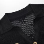 Black Ruffled Knitted Long Dress Women 2025 New Fashion V-neck Hollowed Out Bow Crochet Lapel Midi Dress 5250146 - Image 4