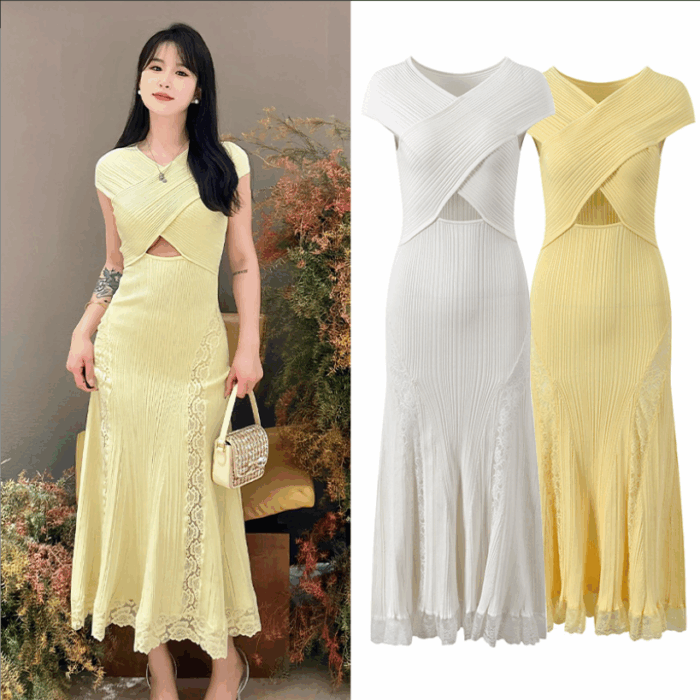 White Suspender Cross V-Neck Knitted Dress Women's 2025 Summer Elegant Lace Desses 5250100