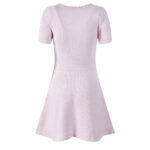 Pink Knitting Dress Women Short Sleeve Vintage V-neck Four Pocket Loose Dresses Diamonds Button Mini Vestidos 5220602 - Image 3