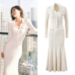 Robe longue tricotée blanche pour femmes, début du printemps, nouvelle collection française élégante, col en v, manches longues, 20224, 5230399