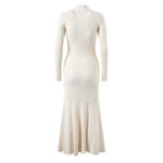Robe longue tricotée blanche pour femmes, début du printemps, nouvelle collection française élégante, col en v, manches longues, 20224, 5230399 - Image 3