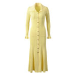 Elegant Cream Yellow Knitted Dressr 2024 Women Slim Long Sleeved Luxury Dresses 5240072 - Image 2