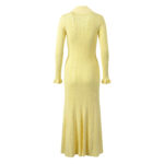 Elegant Cream Yellow Knitted Dressr 2024 Women Slim Long Sleeved Luxury Dresses 5240072 - Image 3