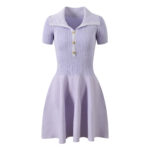 Purple Turn-down Collar Short-sleeved Knitted Mini Dress 2025 Summer New Fashion Slim Dresses 5250075 - Image 2