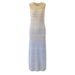 Gradient Wave Patterned Vest Knitted Dress Women Summer Neck Round Elegant slim dresses 240075 - Image 2