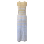 Gradient Wave Patterned Vest Knitted Dress Women Summer Neck Round Elegant slim dresses 240075 - Image 3