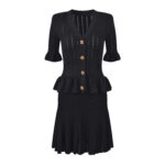 Black Mini Dress Women 2024 New Fashion Elegant V-neck Temperament Hollow Knited Dresses 5240145 - Image 2