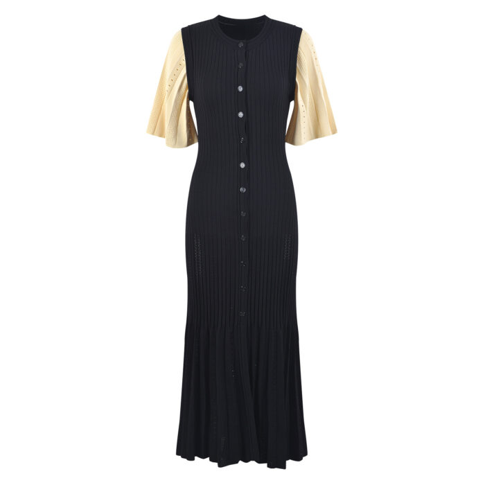 Newest Summer Unique Hot Knitted Dress Women Short Sleeve Single Row Button Slim Mermaid Dresses High Quality 5230191 - Image 4