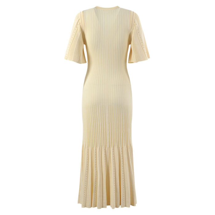 Newest Summer Unique Hot Knitted Dress Women Short Sleeve Single Row Button Slim Mermaid Dresses High Quality 5230191 - Image 3