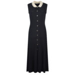 Black Sleeveless Knitted Long Dress Women 2024 Elegant Lace Elastic Slim Single Breasted Midi Dresses 5220338 - Image 2