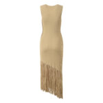 Elegant Sleeveless Tassel Knitted Dress Women New 2024 Summer Slim Fit Office Ladies Mid Length Dress 5240110 - Image 3
