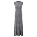 Grey Diamond Decoration Knited Dress Women Early Autumn Sleeveless Ruffles Elegant Slim Long Dress 5250269 - Image 2
