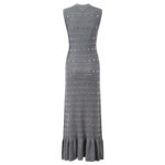 Grey Diamond Decoration Knited Dress Women Early Autumn Sleeveless Ruffles Elegant Slim Long Dress 5250269 - Image 3