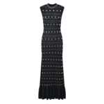Diamond Decoration Women Sleeveless Knit Robe Black O-Neck Hem Ruffles Female Elegant Slim Midi Dress 2024 Early Autumn 5240265 - Image 2